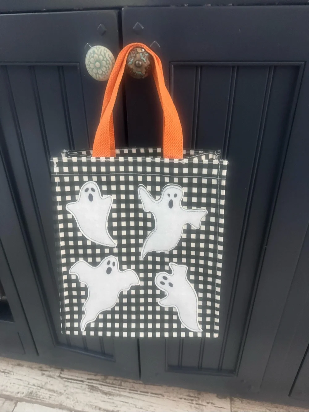 Halloween Ghost Trick-or-Treat Tote Bag with Orange Handles(can be a purse👻)